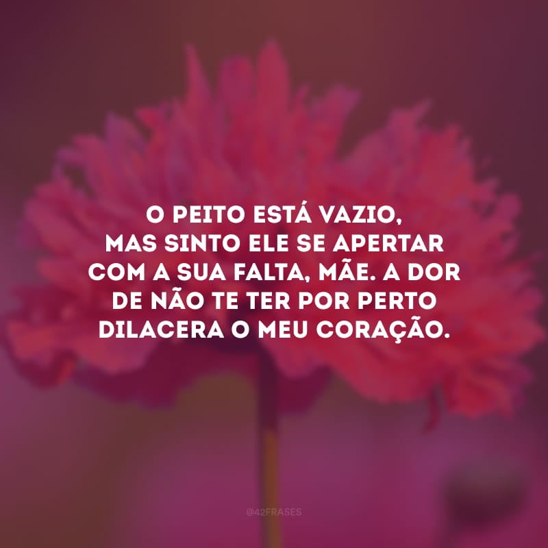 O peito está vazio, mas sinto ele se apertar com a sua falta, mãe. A dor de não te ter por perto dilacera o meu coração. 