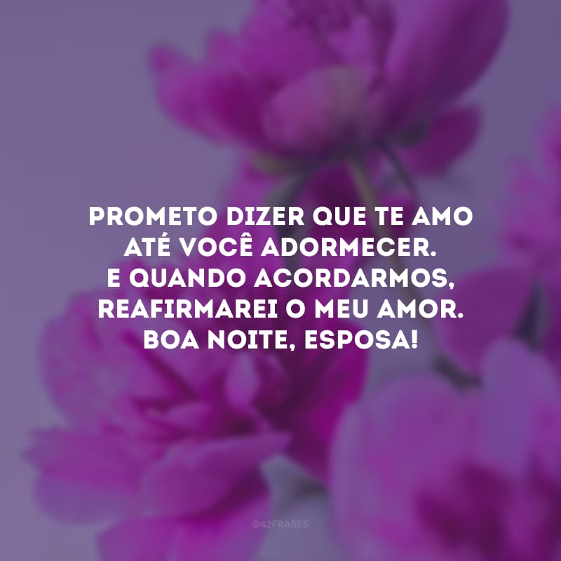 Prometo dizer que te amo até você adormecer. E quando acordarmos, reafirmarei o meu amor. Boa noite, esposa!