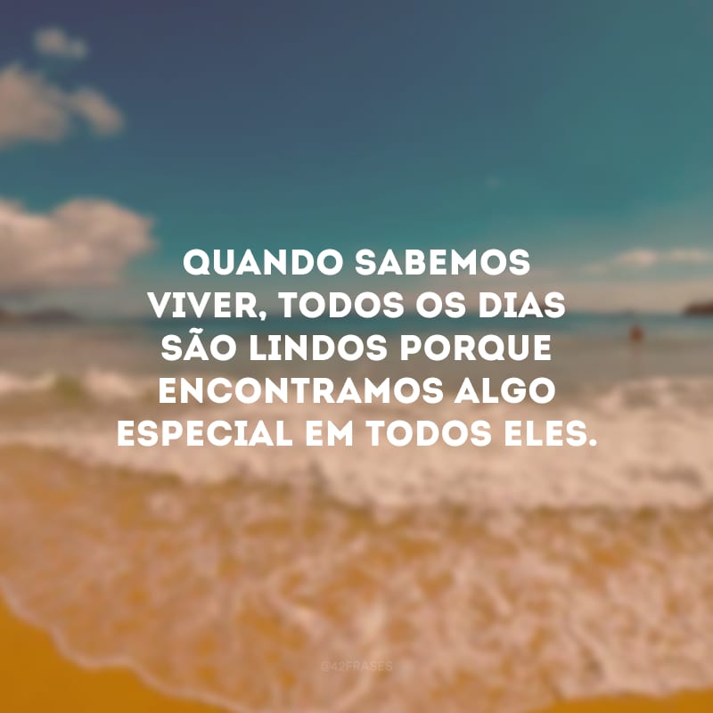 Quando sabemos viver, todos os dias são lindos porque encontramos algo especial em todos eles.