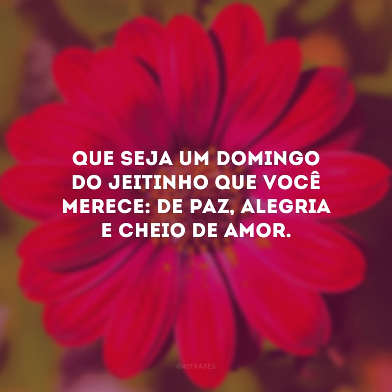 Que seja um domingo do jeitinho que você merece: de paz, alegria e cheio de amor.