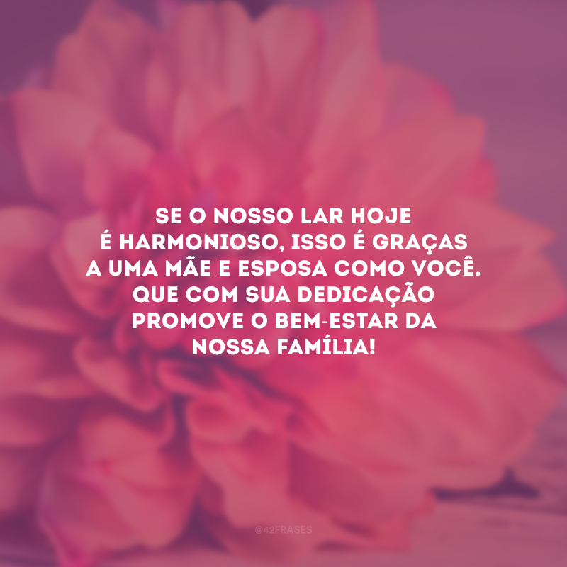 Se o nosso lar hoje é harmonioso, isso é graças a uma mãe e esposa como você. Que com sua dedicação promove o bem-estar da nossa família!