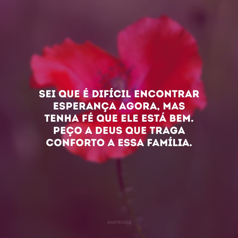 Sei que é difícil encontrar esperança agora, mas tenha fé que ele está bem. Peço a Deus que traga conforto a essa família.