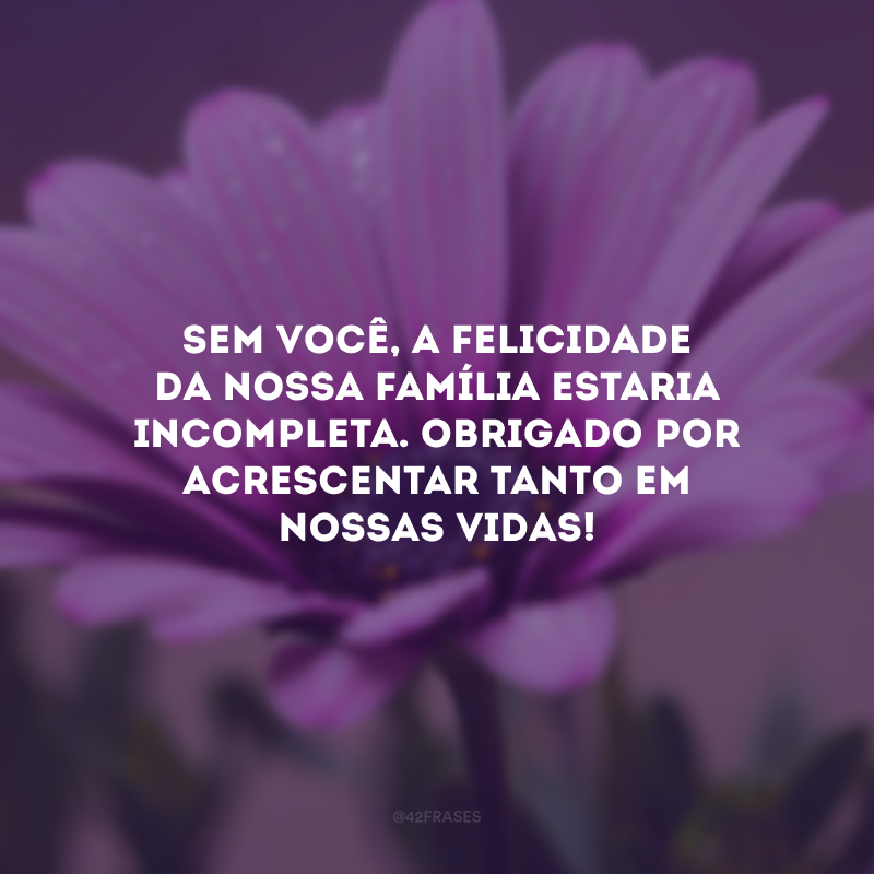 Sem você, a felicidade da nossa família estaria incompleta. Obrigado por acrescentar tanto em nossas vidas!