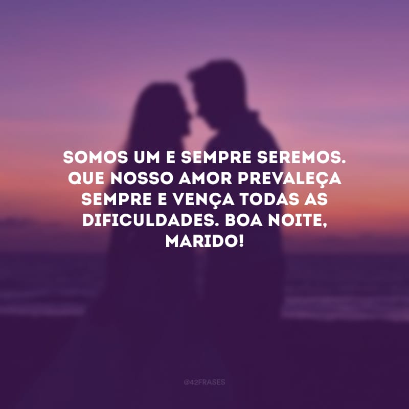 Somos um e sempre seremos. Que nosso amor prevaleça sempre e vença todas as dificuldades. Boa noite, marido!