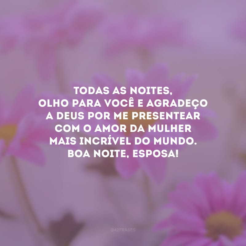 Todas as noites, olho para você e agradeço a Deus por me presentear com o amor da mulher mais incrível do mundo. Boa noite, esposa!