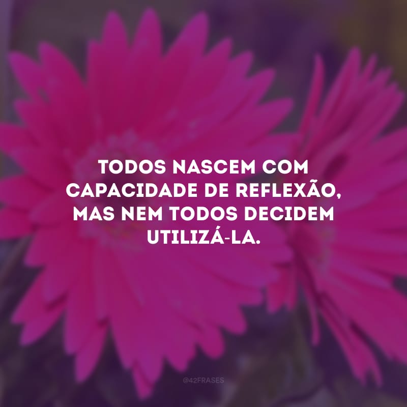 Todos nascem com capacidade de reflexão, mas nem todos decidem utilizá-la. 