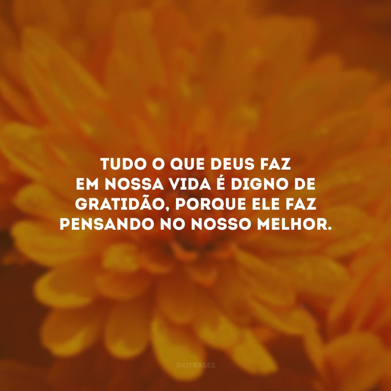 Tudo o que Deus faz em nossa vida é digno de gratidão, porque Ele faz pensando no nosso melhor.