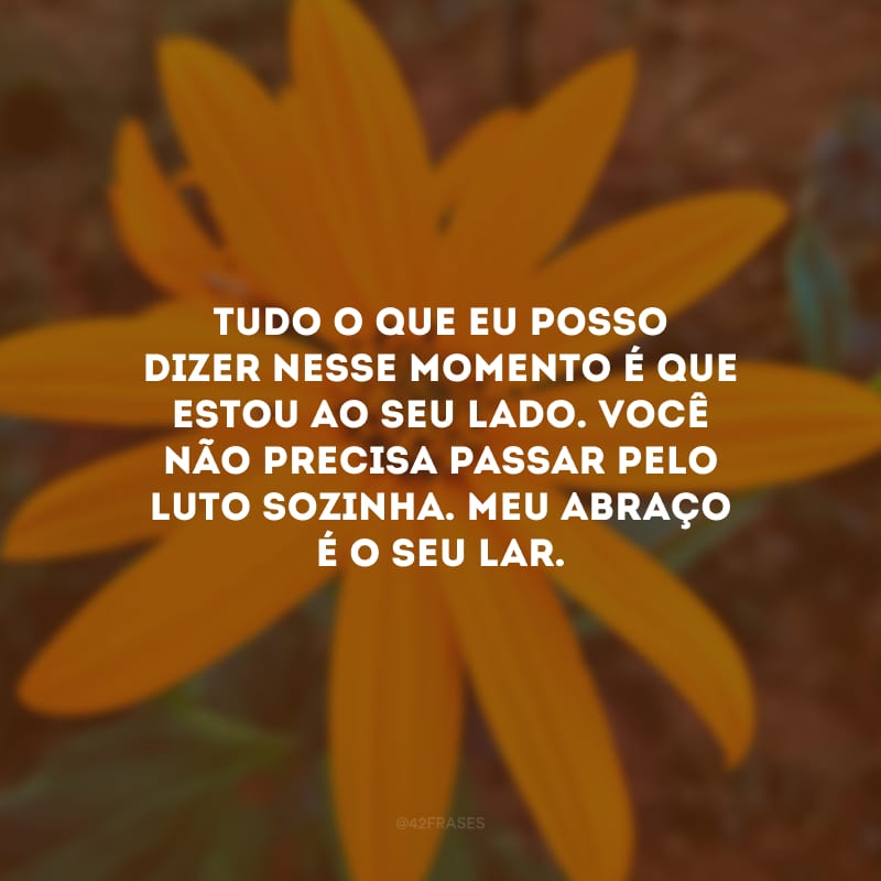 Tudo o que eu posso dizer nesse momento é que estou ao seu lado. Você não precisa passar pelo luto sozinha. Meu abraço é o seu lar.