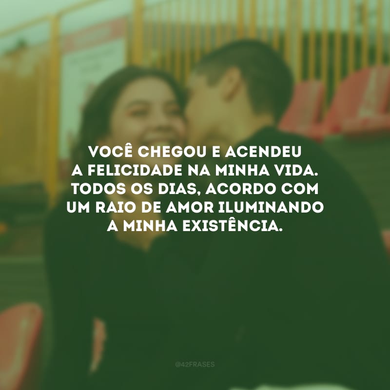 Você chegou e acendeu a felicidade na minha vida. Todos os dias, acordo com um raio de amor iluminando a minha existência.