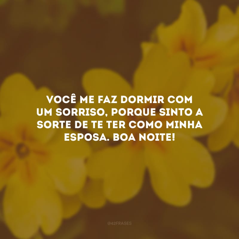 Você me faz dormir com um sorriso, porque sinto a sorte de te ter como minha esposa. Boa noite!