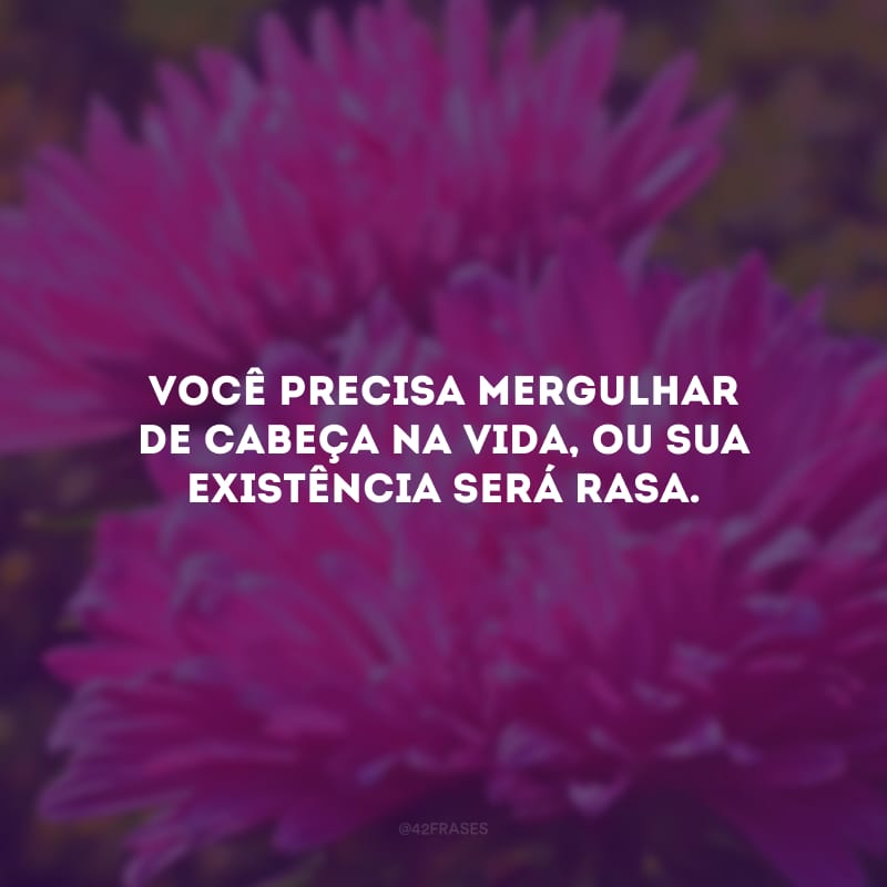 Você precisa mergulhar de cabeça na vida, ou sua existência será rasa. 