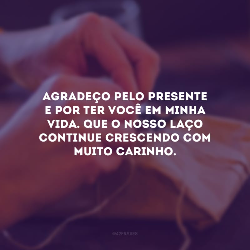 Agradeço pelo presente e por ter você em minha vida. Que o nosso laço continue crescendo com muito carinho.