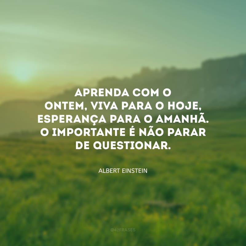 Aprenda com o ontem, viva para o hoje, esperança para o amanhã. O importante é não parar de questionar.