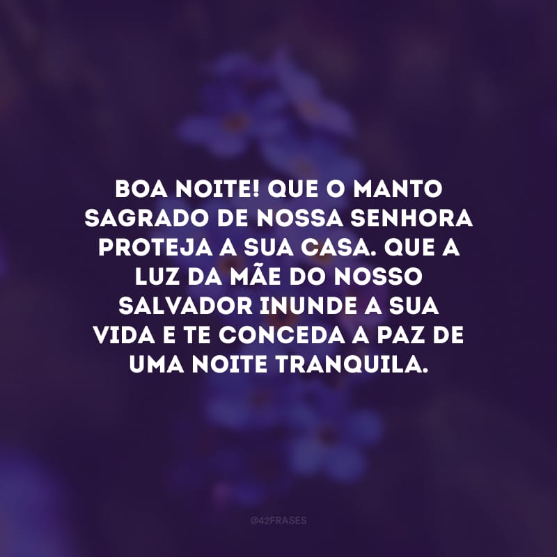 Boa noite! Que o manto sagrado de Nossa Senhora proteja a sua casa. Que a luz da Mãe do nosso Salvador inunde a sua vida e te conceda a paz de uma noite tranquila. 