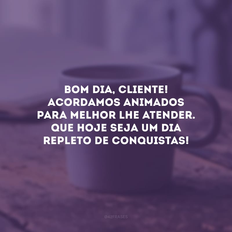 Bom dia, cliente! Acordamos animados para melhor lhe atender. Que hoje seja um dia repleto de conquistas!