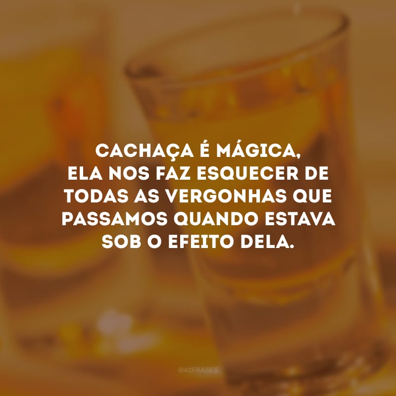 Cachaça é mágica, ela nos faz esquecer de todas as vergonhas que passamos quando estava sob o efeito dela.