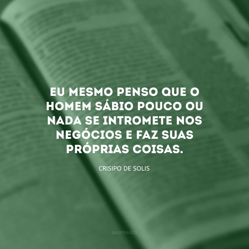 Eu mesmo penso que o homem sábio pouco ou nada se intromete nos negócios e faz suas próprias coisas.