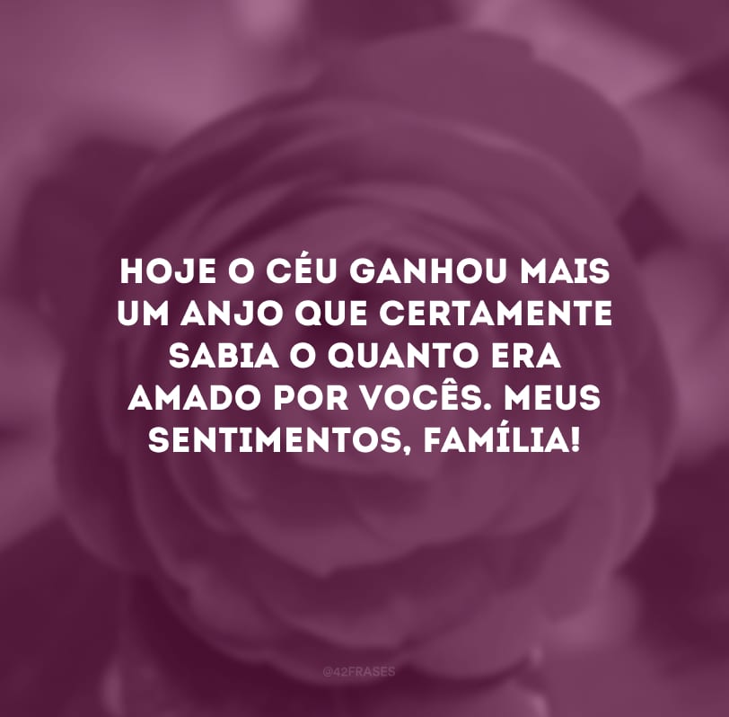 Hoje o céu ganhou mais um anjo que certamente sabia o quanto era amado por vocês. Meus sentimentos, família!