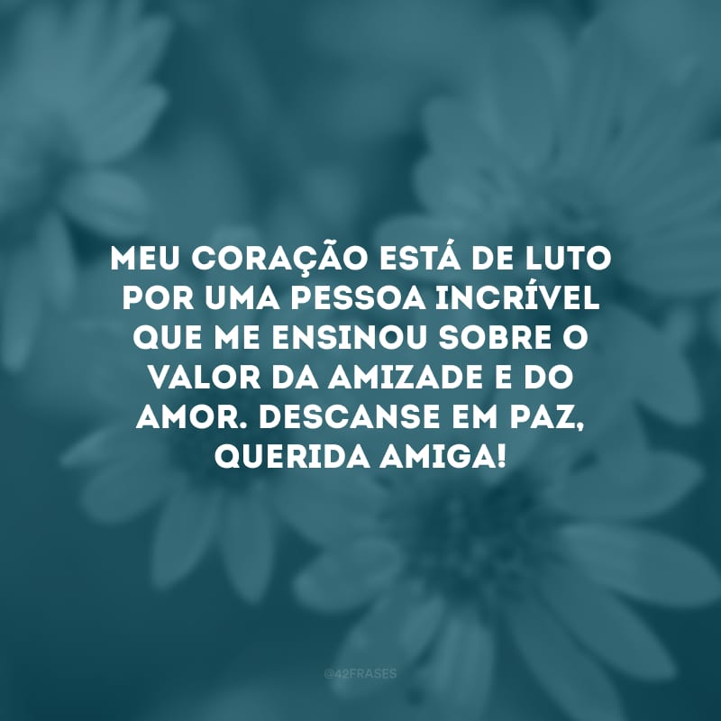 Meu coração está de luto por uma pessoa incrível que me ensinou sobre o valor da amizade e do amor. Descanse em paz, querida amiga! 