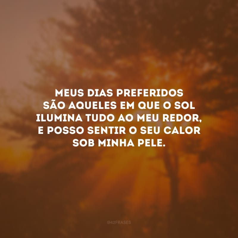 Meus dias preferidos são aqueles em que o sol ilumina tudo ao meu redor, e posso sentir o seu calor sob minha pele. 