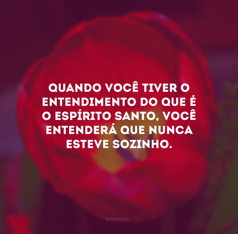 Quando você tiver o entendimento do que é o Espírito Santo, você entenderá que nunca esteve sozinho. 