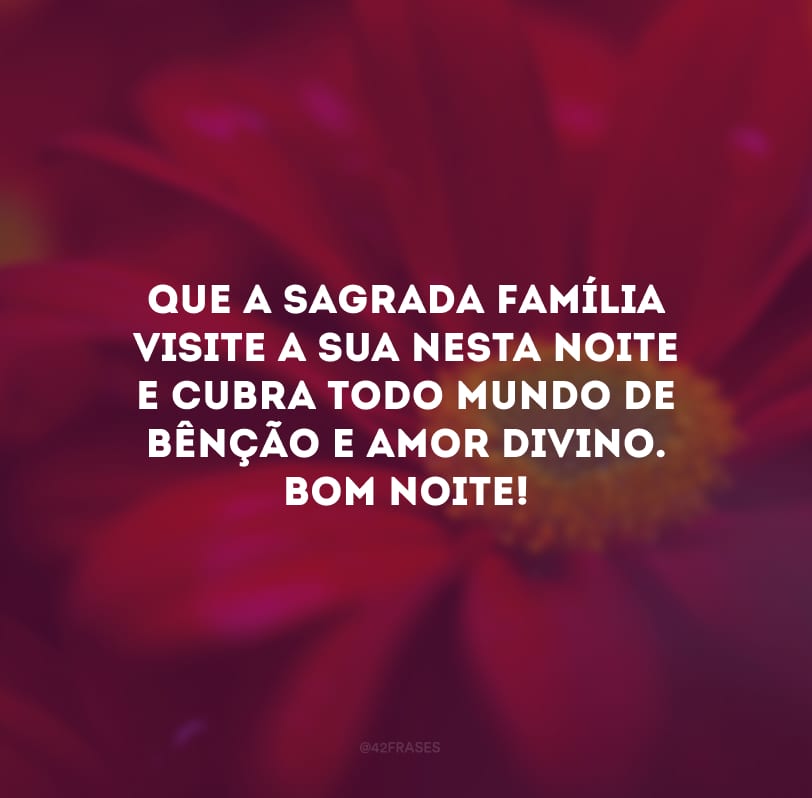 Que a Sagrada Família visite a sua nesta noite e cubra todo mundo de bênção e amor divino. Bom noite! 