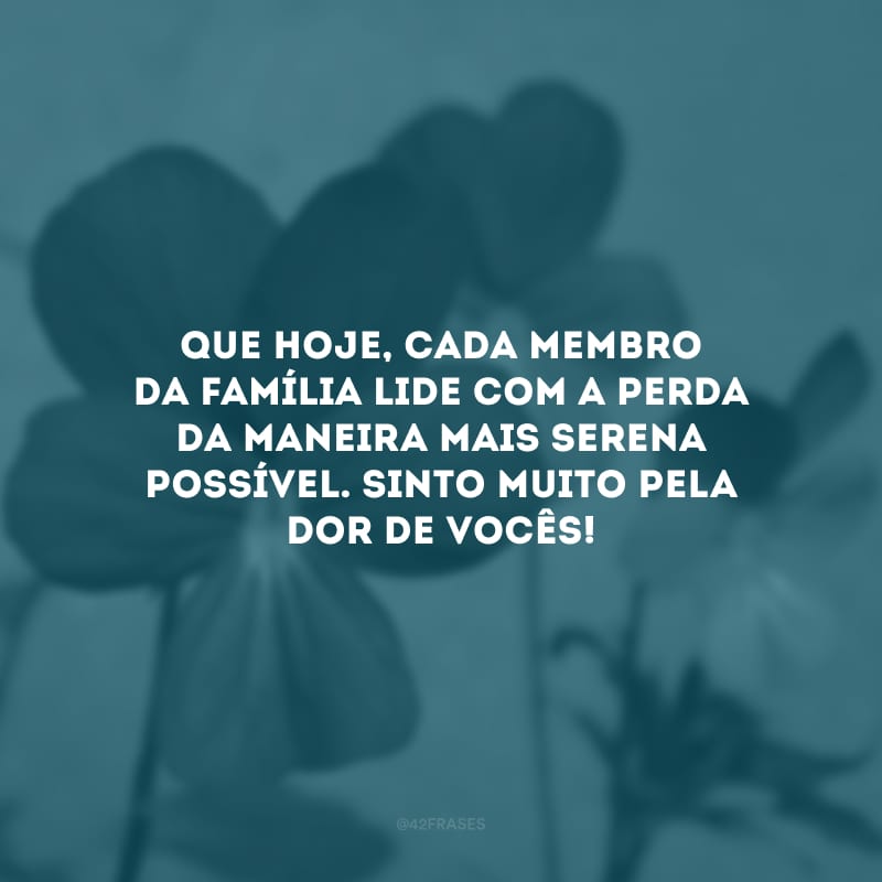 Que hoje, cada membro da família lide com a perda da maneira mais serena possível. Sinto muito pela dor de vocês!