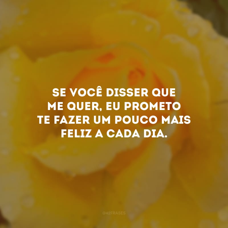 Se você disser que me quer, eu prometo te fazer um pouco mais feliz a cada dia.