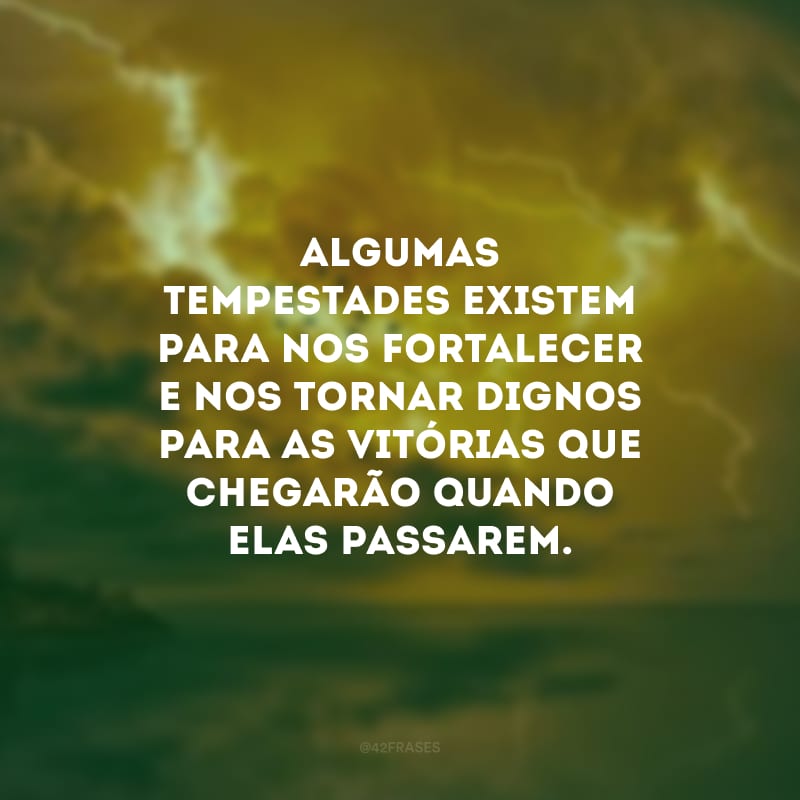 Algumas tempestades existem para nos fortalecer e nos tornar dignos para as vitórias que chegarão quando elas passarem.