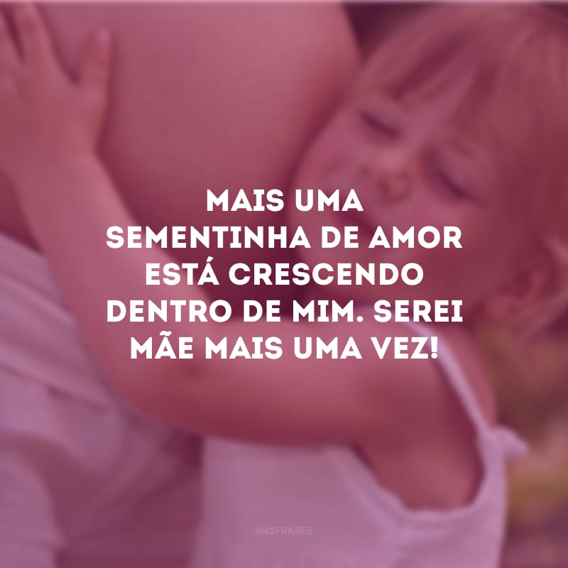 Mais uma sementinha de amor está crescendo dentro de mim. Serei mãe mais uma vez!