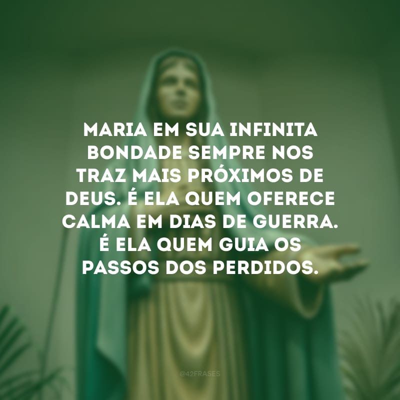 Maria em sua infinita bondade sempre nos traz mais próximos de Deus. É ela quem oferece calma em dias de guerra. É ela quem guia os passos dos perdidos. 