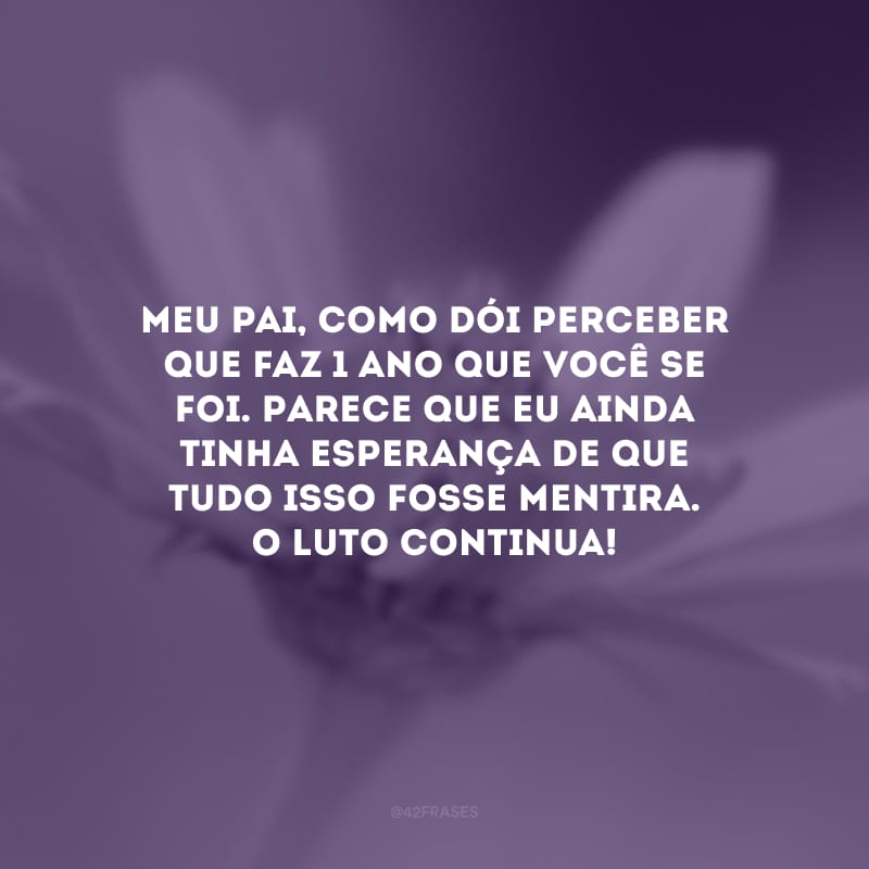 Meu pai, como dói perceber que faz 1 ano que você se foi. Parece que eu ainda tinha esperança de que tudo isso fosse mentira. O luto continua!