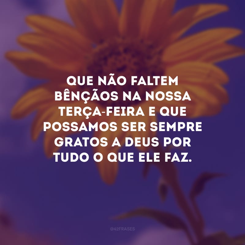 Que não faltem bênçãos na nossa terça-feira e que possamos ser sempre gratos a Deus por tudo o que Ele faz.