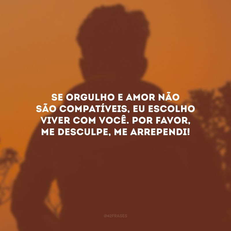 Se orgulho e amor não são compatíveis, eu escolho viver com você. Por favor, me desculpe, me arrependi!