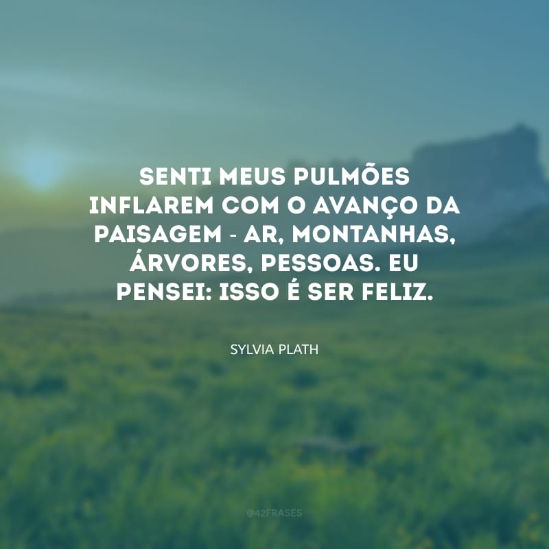 Senti meus pulmões inflarem com o avanço da paisagem - ar, montanhas, árvores, pessoas. Eu pensei: isso é ser feliz.