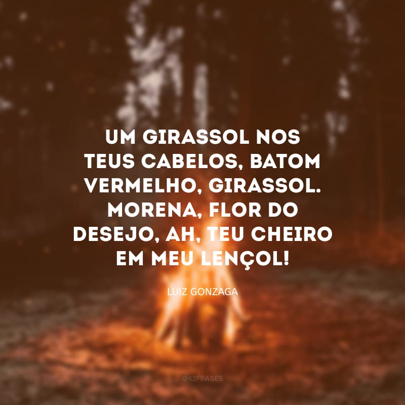 Um girassol nos teus cabelos, batom vermelho, girassol. Morena, flor do desejo, ah, teu cheiro em meu lençol!