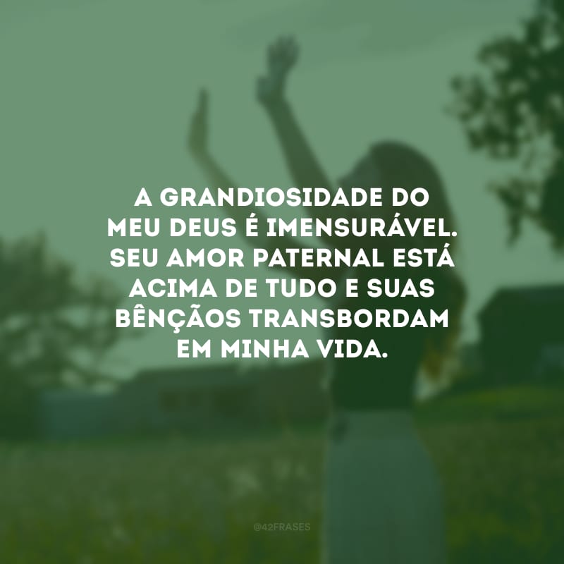 A grandiosidade do meu Deus é imensurável. Seu amor paternal está acima de tudo e Suas bênçãos transbordam em minha vida.