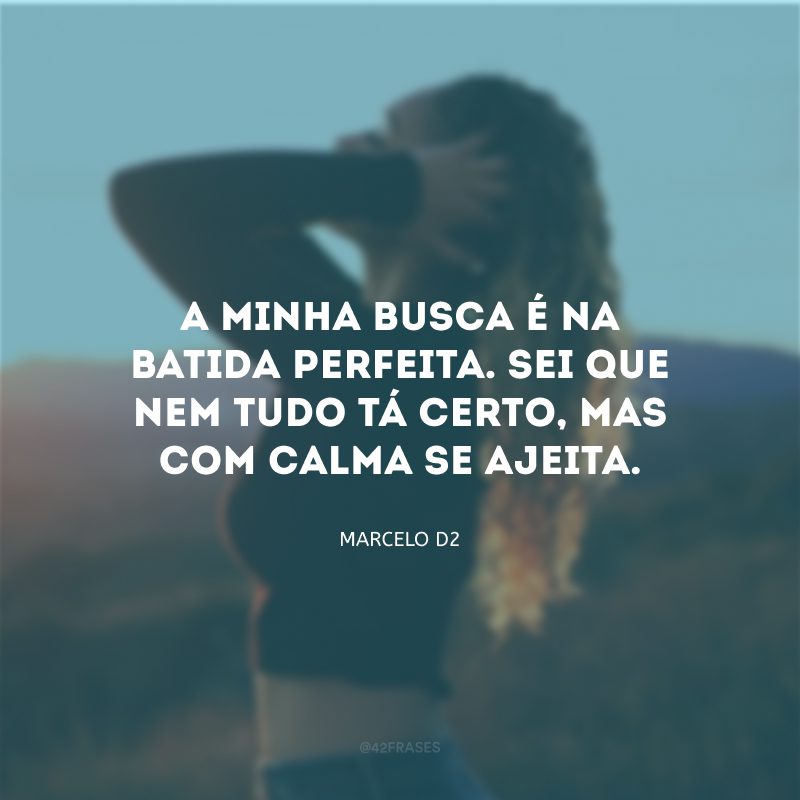 A minha busca é na batida perfeita. Sei que nem tudo tá certo, mas com calma se ajeita.