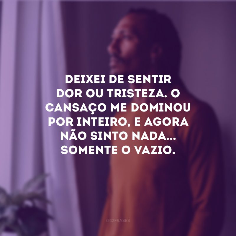 Deixei de sentir dor ou tristeza. O cansaço me dominou por inteiro, e agora não sinto nada... Somente o vazio. 