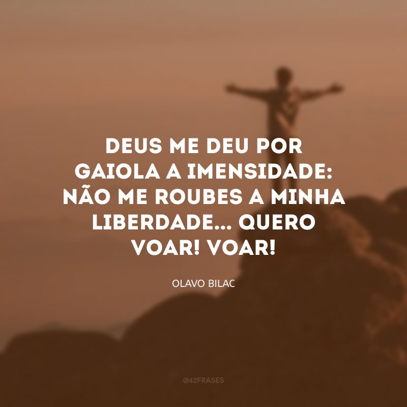 Deus me deu por gaiola a imensidade: Não me roubes a minha liberdade... Quero voar! Voar!