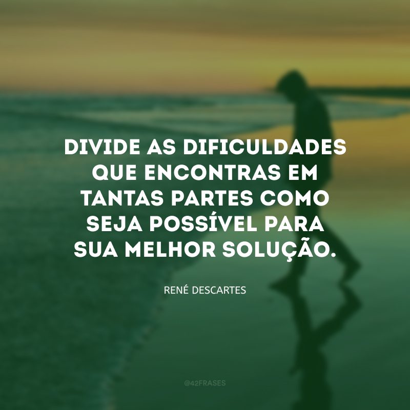 Divide as dificuldades que encontras em tantas partes como seja possível para sua melhor solução.