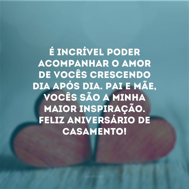 É incrível poder acompanhar o amor de vocês crescendo dia após dia. Pai e mãe, vocês são a minha maior inspiração. Feliz aniversário de casamento!