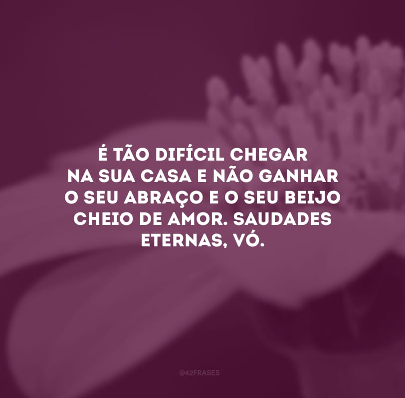 É tão difícil chegar na sua casa e não ganhar o seu abraço e o seu beijo cheio de amor. Saudades eternas, vó.