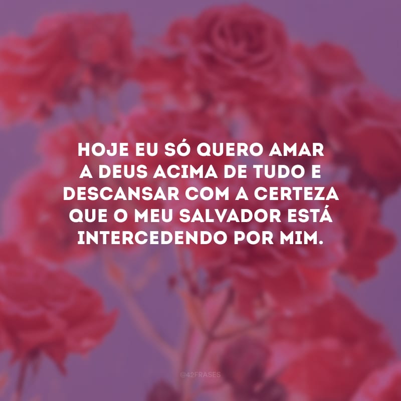 Hoje eu só quero amar a Deus acima de tudo e descansar com a certeza que o meu Salvador está intercedendo por mim.