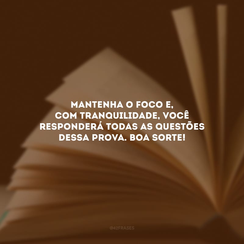 Mantenha o foco e, com tranquilidade, você responderá todas as questões dessa prova. Boa sorte!