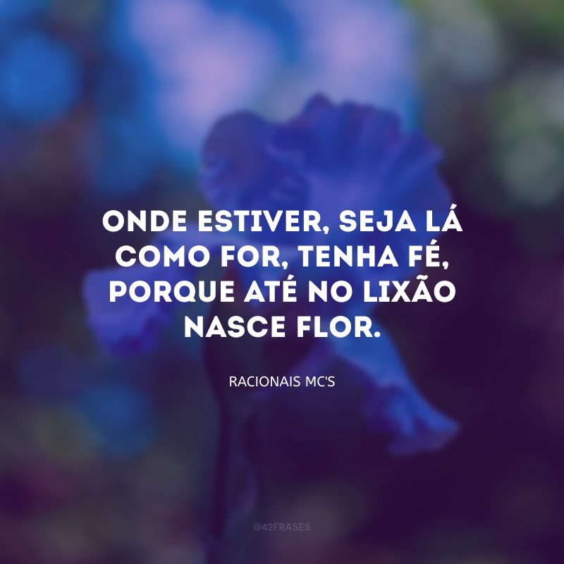 Onde estiver, seja lá como for, tenha fé, porque até no lixão nasce flor.