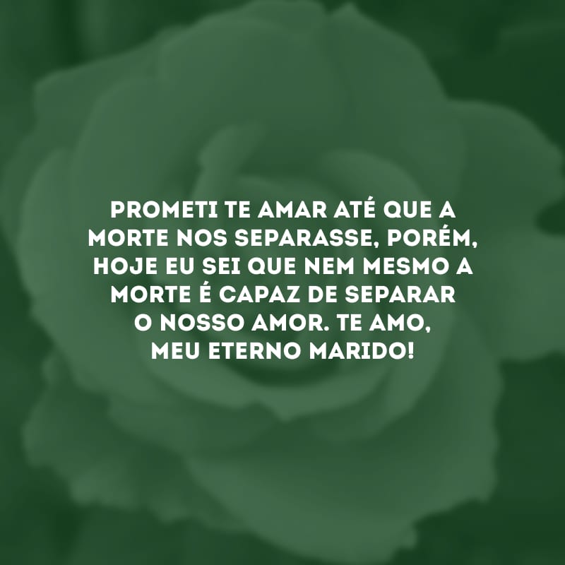 Prometi te amar até que a morte nos separasse, porém, hoje eu sei que nem mesmo a morte é capaz de separar o nosso amor. Te amo, meu eterno marido!