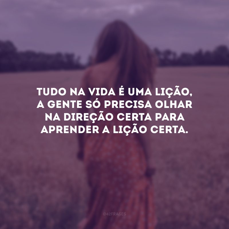 Tudo na vida é uma lição, a gente só precisa olhar na direção certa para aprender a lição certa.