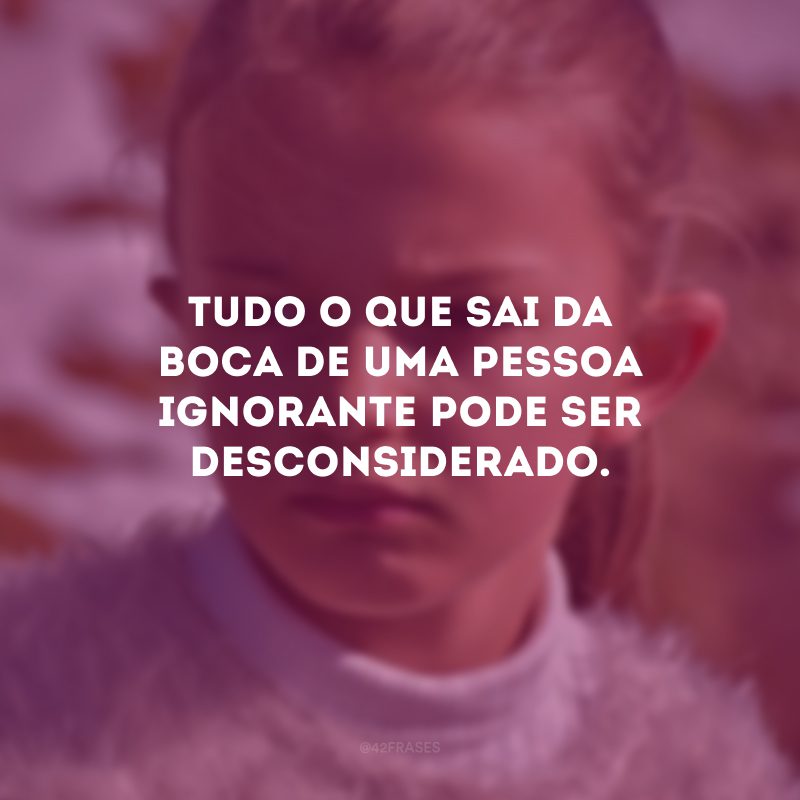 Tudo o que sai da boca de uma pessoa ignorante pode ser desconsiderado.