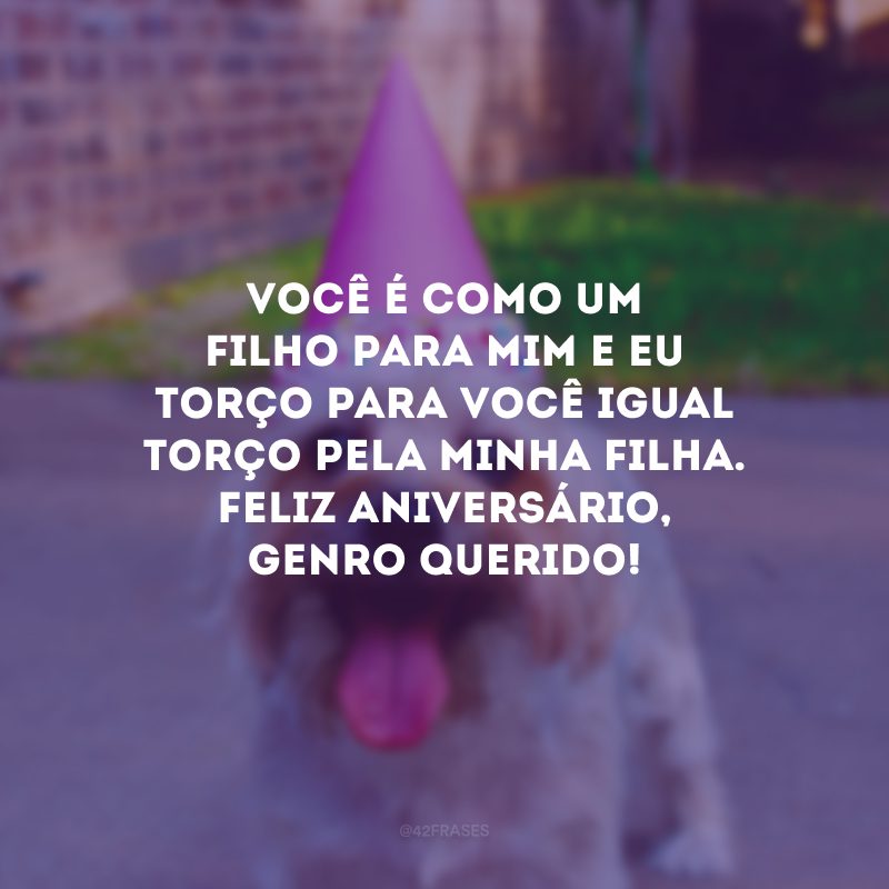 Você é como um filho para mim e eu torço para você igual torço pela minha filha. Feliz aniversário, genro querido!